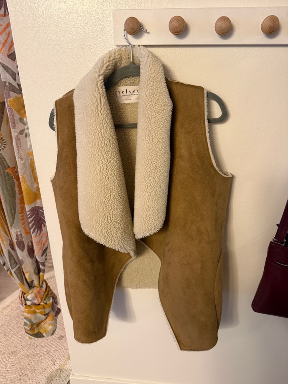 Velvet sherpa‎ vest luxe fall fleece tan layering western country SM EUC